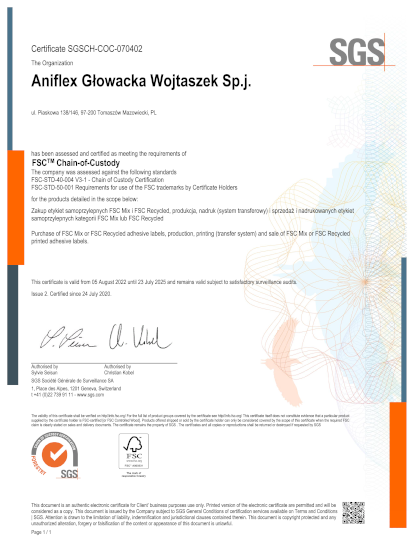 Certyfikat FSC Aniflex